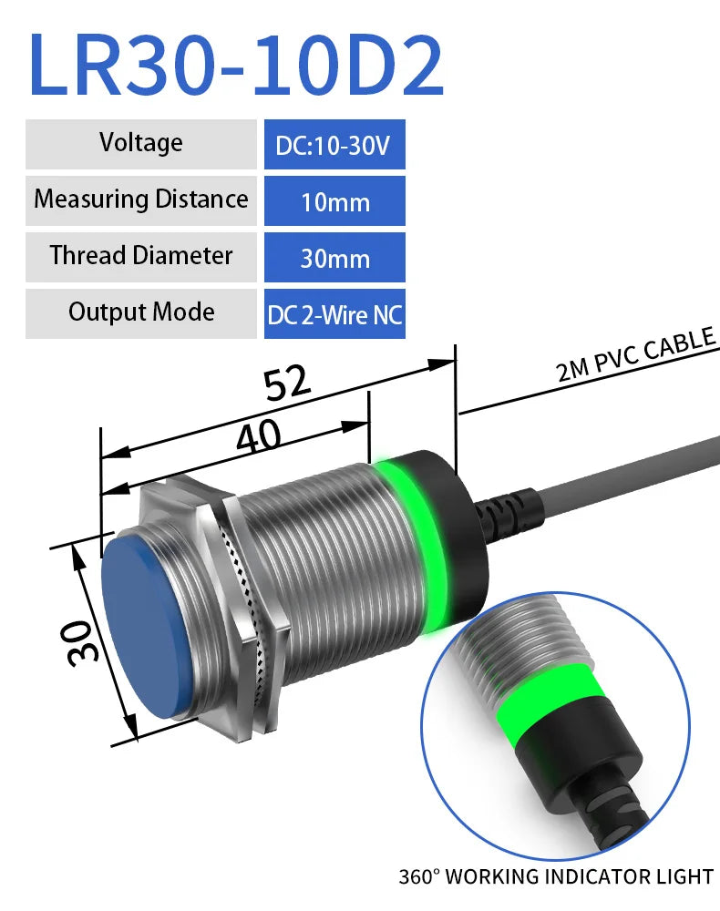 GTRIC M30 Series Inductive Proximity Switch Sensor Sensing Distance 10mm Flush DC 6-36V NPN PNP High Quality With 2m Cable