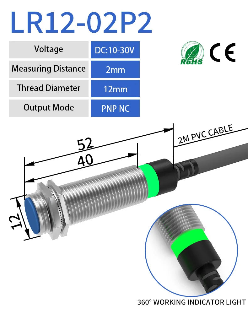 GTRIC M12 Series Metal Inductive Proximity Switch Sensor Factory Direct Industrial High Quality Flush Type  DC10-30V NPN PNP
