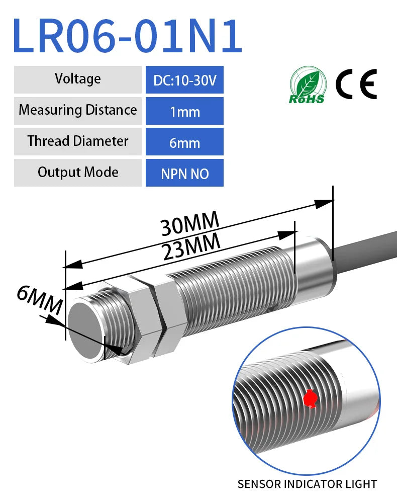 GTRIC Miniature Inductive Proximity Sensor Sensing Distance 1mm 2mm NPN PNP 10-30VDC Intelligent Small Metal Detection Switch