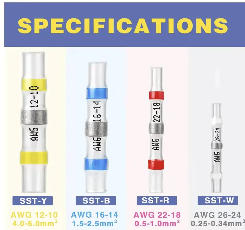 1 Set, Heat Shrink Connectors, Waterproof Insulated Electrical Crimp Wire Connectors, Splice Terminal For Automotive Marine Boat