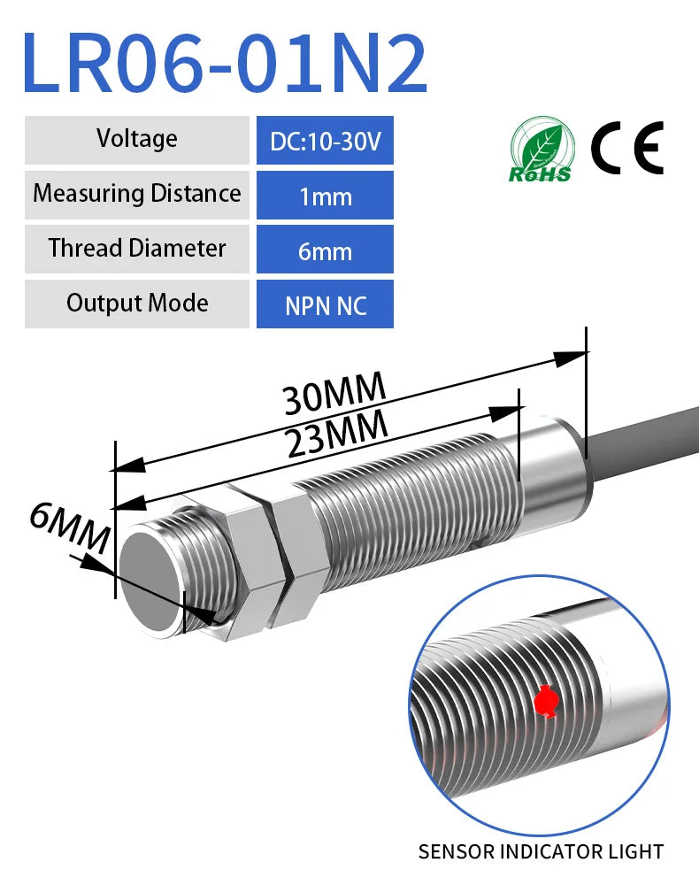GTRIC Miniature Inductive Proximity Sensor Sensing Distance 1mm 2mm NPN PNP 10-30VDC Intelligent Small Metal Detection Switch