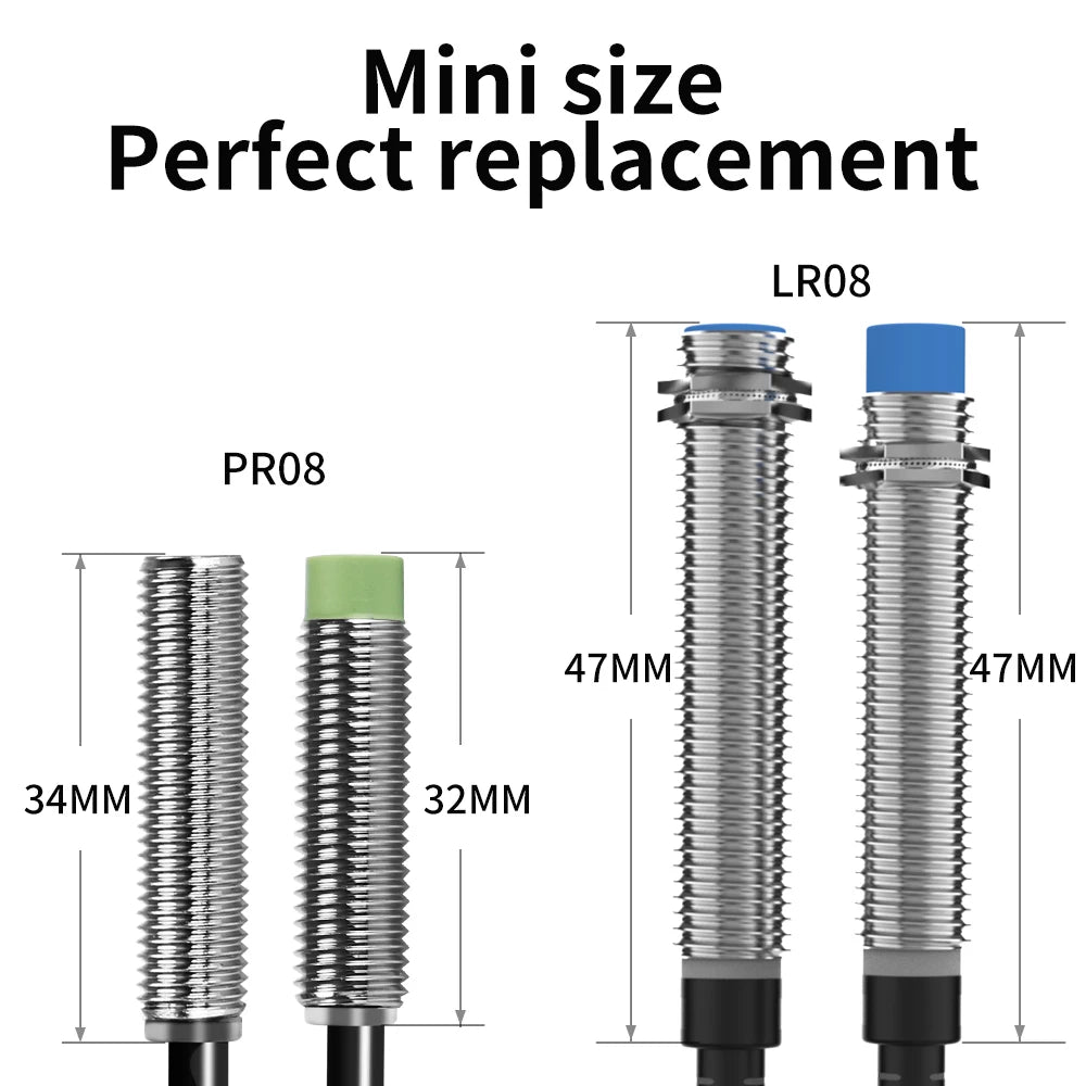 GTRIC PR08 Inductive Proximity Sensor Switch M8 Short Type 12-24V DC Non-Flush PR08-2DN PR08-2DP NPN PNP 2mm Sensing Distance