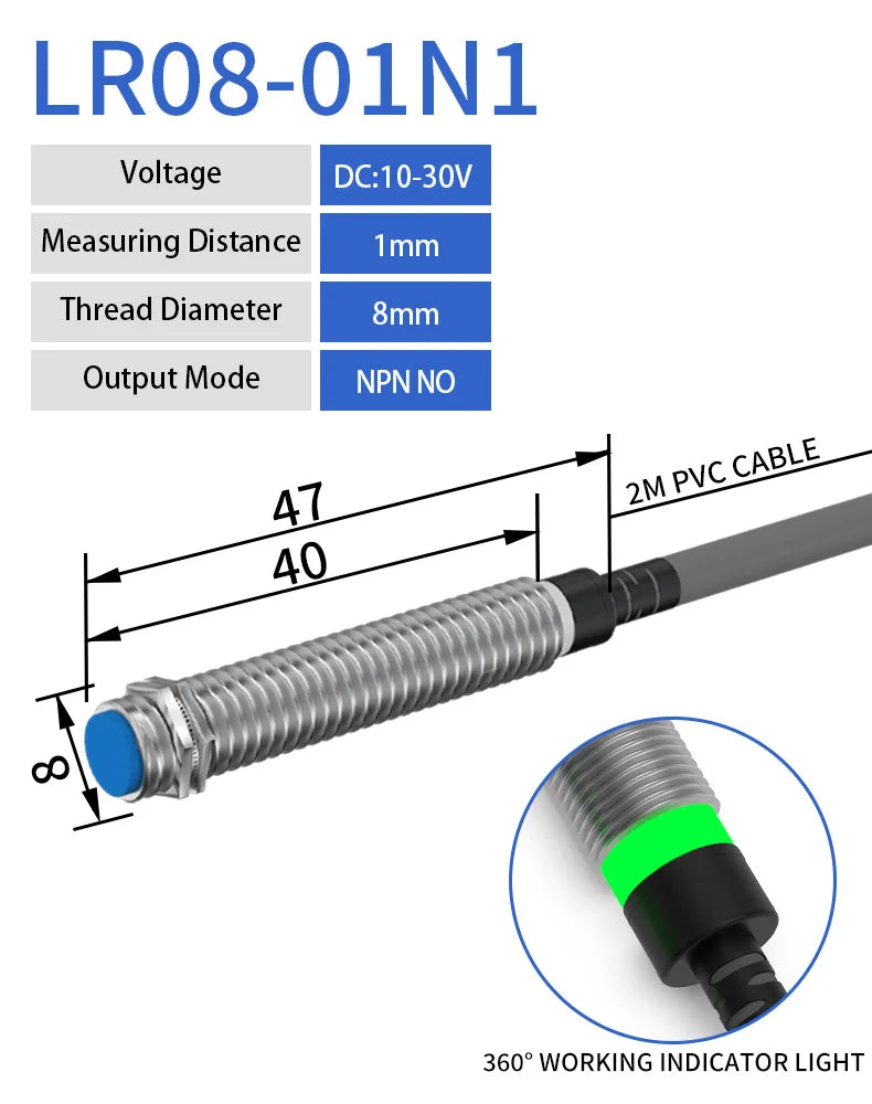 GTRIC LJ08A3-2 Inductive Proximity Switch Sensor M8 Series Sensing Distance 2mm 1mm High Quality Non-Flush Flush 6-36V NPN PNP