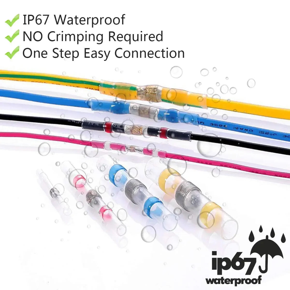 50pcs Heat Shrink Solder Sleeves Wire Crimp Butt Terminals Connectors 0.25-6.0mm2 AWG26-10