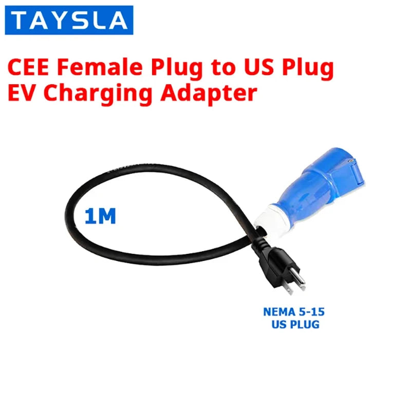 48558041071809,TAYSLA EV Portable Charger Schuko Plug To CEE Blue Power Female Plug Socket Adapter Blue CEE Connector 7KW 32A to 3.5KW 16A