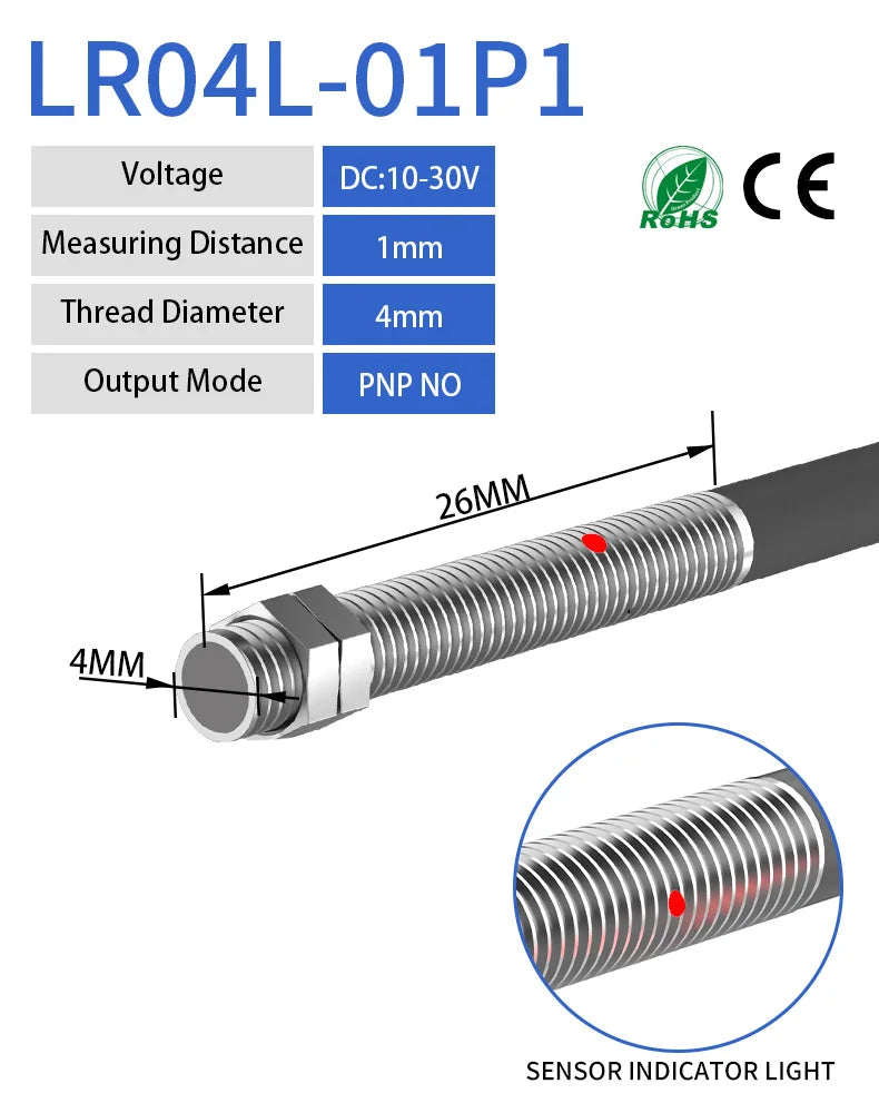 GTRIC M4 Series Small Inductive Proximity Switch NPN PNP NO/NC DC 10-30V Miniature Metal Detection Sensor with 2M Cable