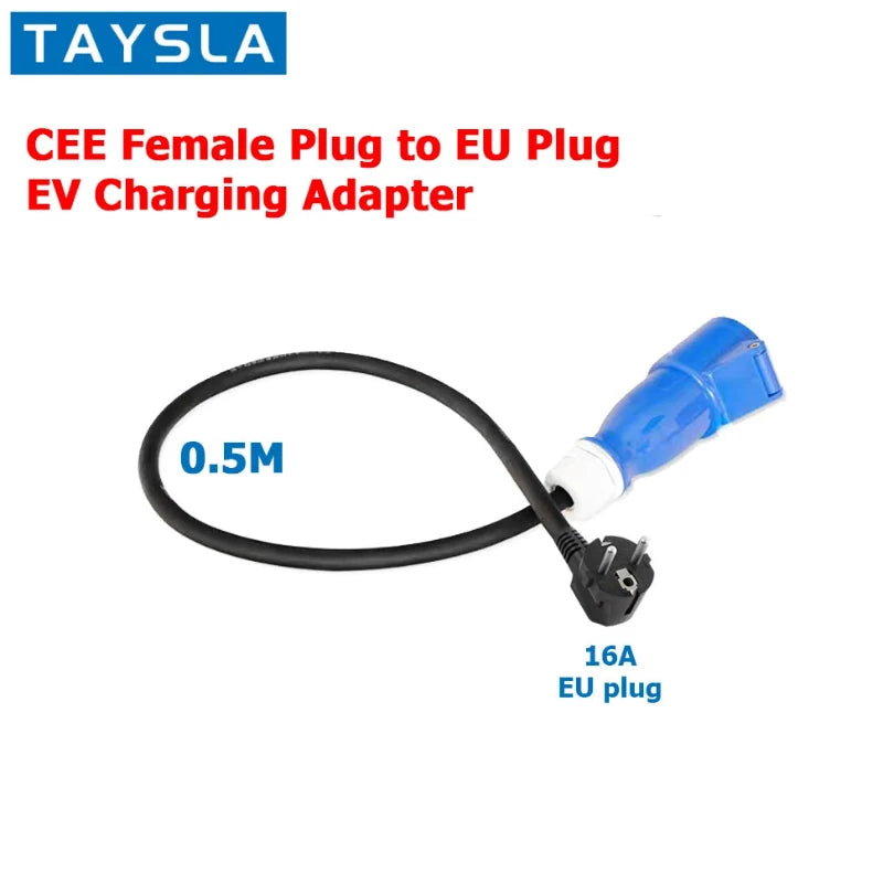48558040907969,TAYSLA EV Portable Charger EU Plug To CEE Blue Power Female Plug Socket Adapter Blue CEE Connector 7KW 32A to 3.5KW 16A