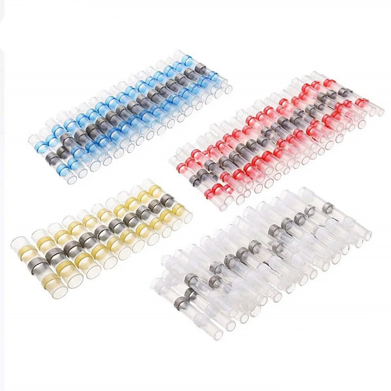 110PCS Seal Heat Shrink Butt Wire Connectors Solder Sleeve AWG26-10 Waterproof Butt Connector Insulated Assortment Terminals Kit