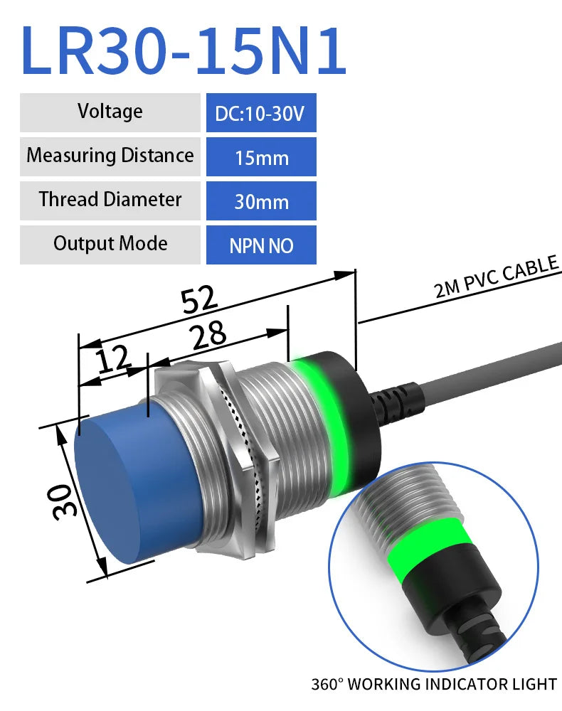 GTRIC LJ30A3-15 Inductive Proximity Sensor Switch Sensing Distance 10mm15mm Industrial Non-contact DC12-24V NPN PNP AC90-250V