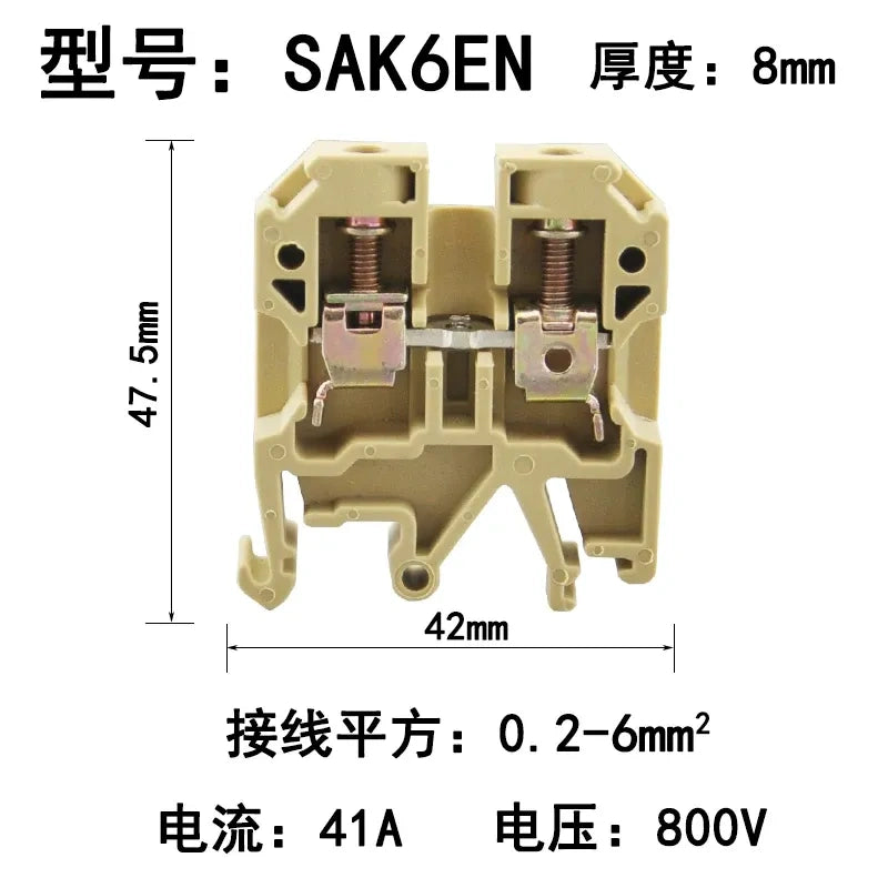 SDK-6EN Din rail terminal block,screw type wire connector,DIN rail wire terminal,0.2mm²‑6mm² terminal block