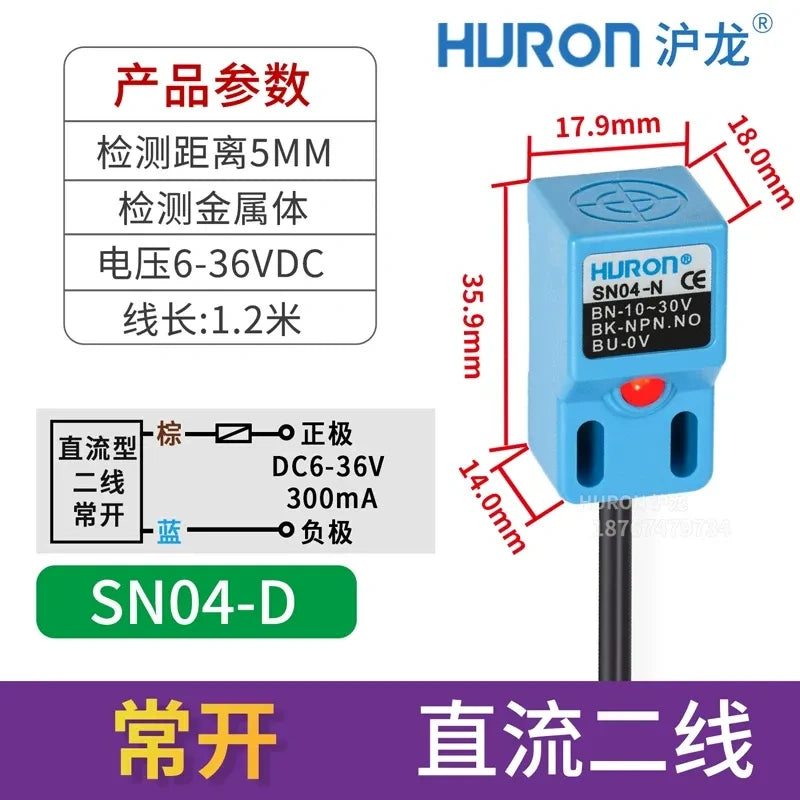 SN04-D proximity sensor A QUALITY, measuring distance 5mm square metal detector, DC 2-wire NO proximity switch with wire length 1.2M