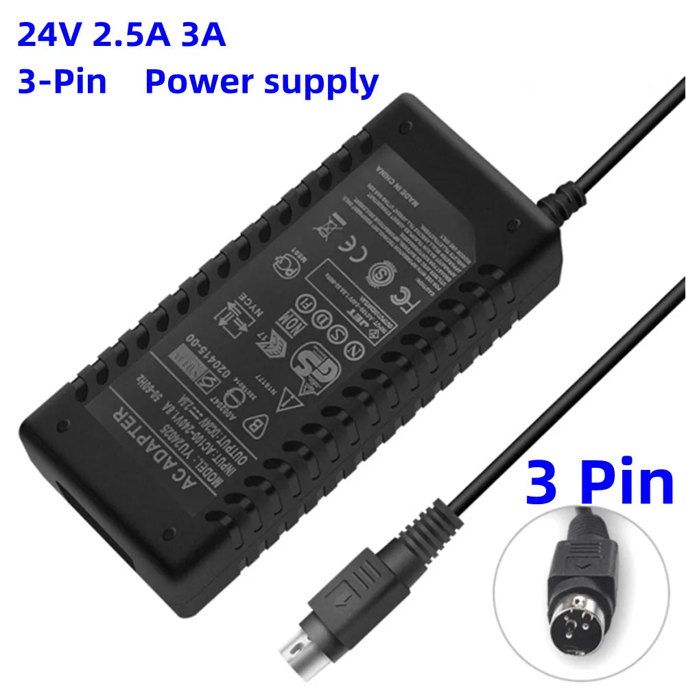 Universal 24v 3A 3 Pin Power Supply 24V 2.5A 60W 72W AC DC 3-pin Power Adapter For Thermal Printer Cash Register POS Machine