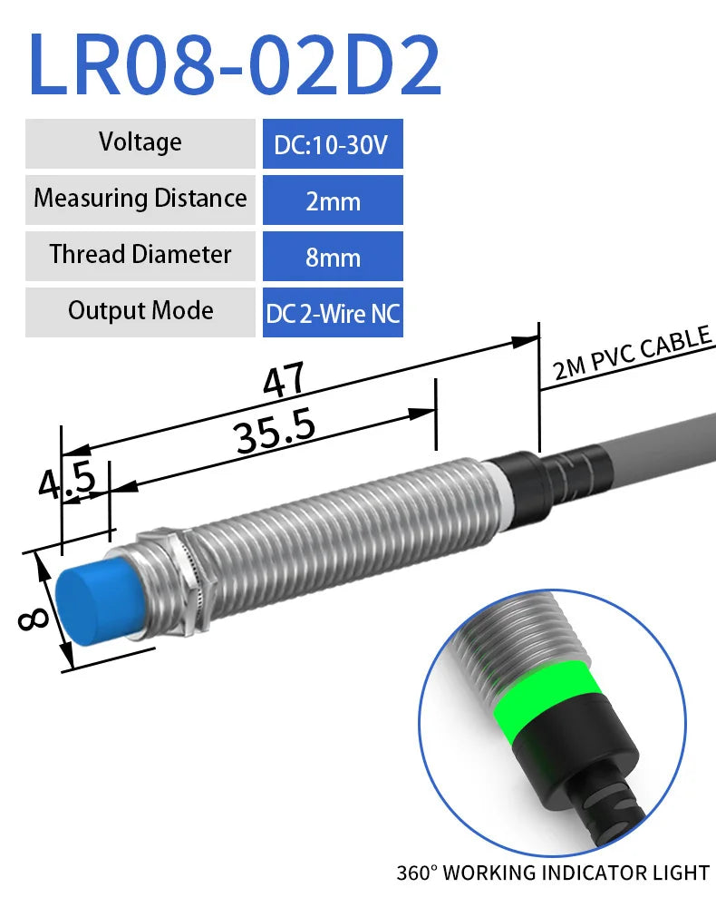 GTRIC LJ08A3-2 Inductive Proximity Switch Sensor M8 Series Sensing Distance 2mm 1mm High Quality Non-Flush Flush 6-36V NPN PNP