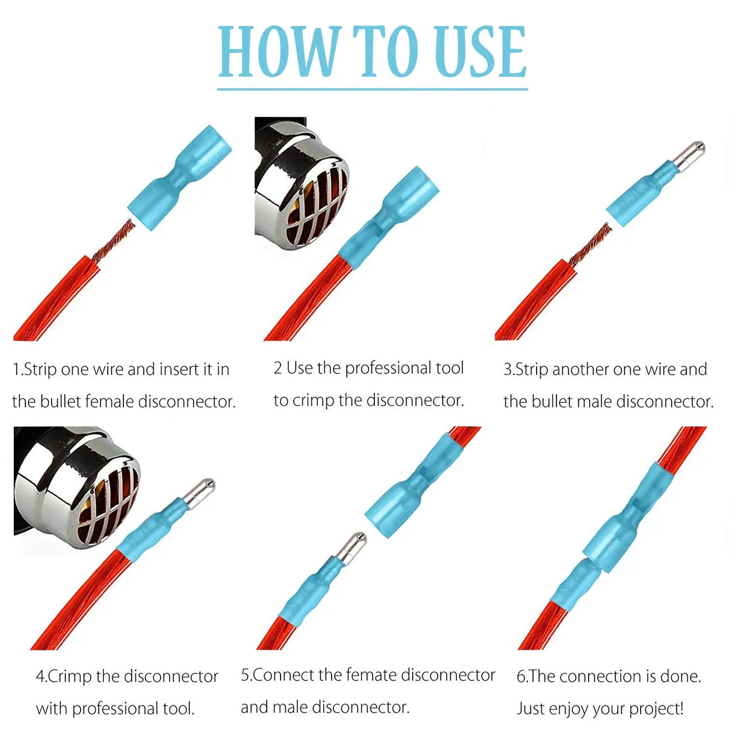 20/50PCS Bullet Waterproof Insulated Connectors Female Male Solder Wire Insulated Splice Butt Terminals Blue 1.5-2.5mm²/14-16AWG