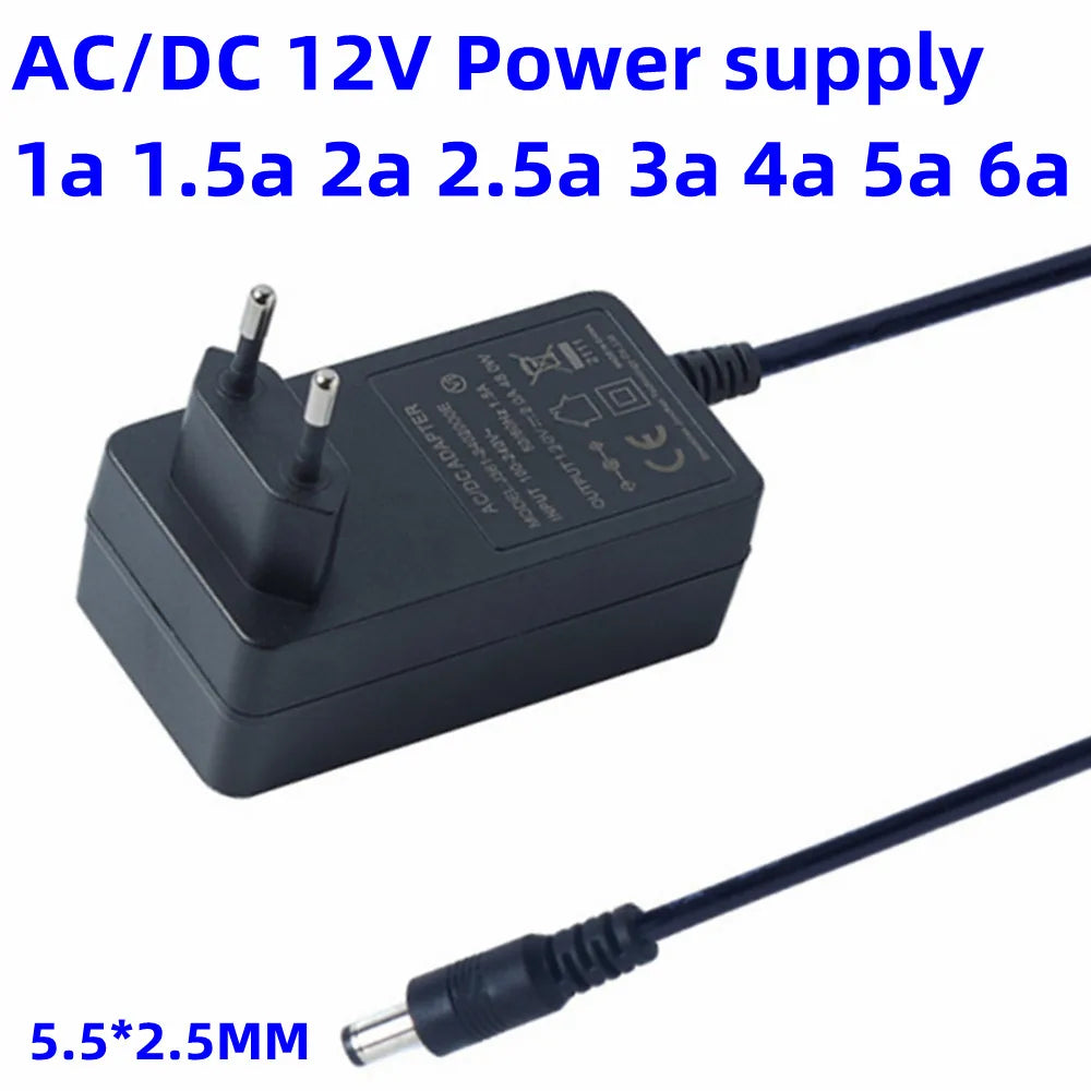 12V 1A 1.5a 2A 2.5a 3A 4A 5A 6A Volt ACDC Adapter Common Adaptor Switch Mode Power Supply Adapter Electric Current Source Mains