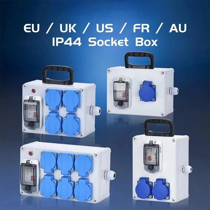 UK US EU FR IT sockets Outdoor socket box with switch MCB RCBO 110V 220V 16A Home wall Mounted Waterproof Distribution Box - electrical center b2c