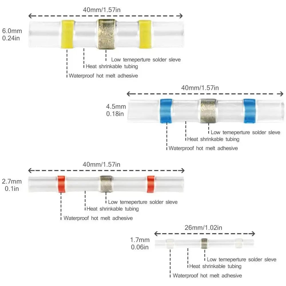 WOZOBUY Heat Shrinkable Wire Connectors  SST21 Waterproof Sleeve AWG22-18 Butt Electrical Splice Tinned Solder Seal Terminal electrical center b2c