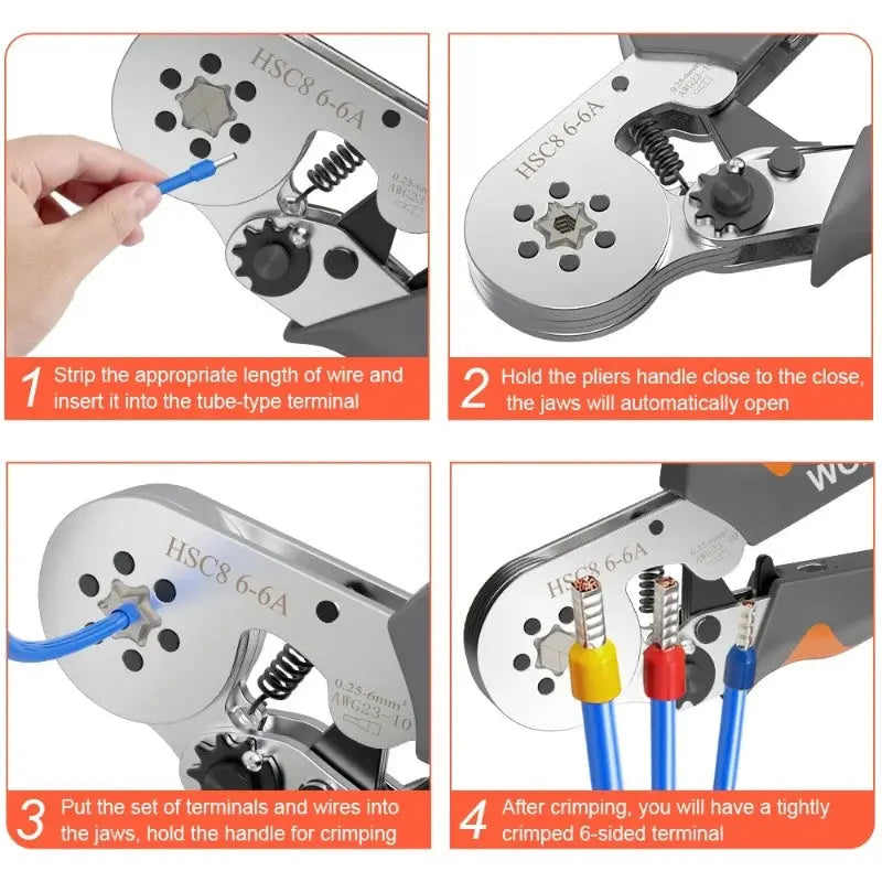 WOZOBUY Tubular Terminal Crimping Tools Mini hand Pliers HSC8 6-4 0.25-10mm² 23-7AWG 6-6 0.25-6mm² High Precision Clamp Sets - electrical center b2c