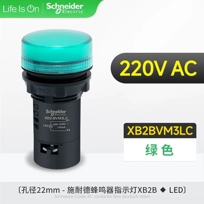 Schneider Indicator Light ,XB2BVM3LC GREEN LED Indicator ,AC 220V 22mm Panel Mount Light, Industrial Signal Lamp 