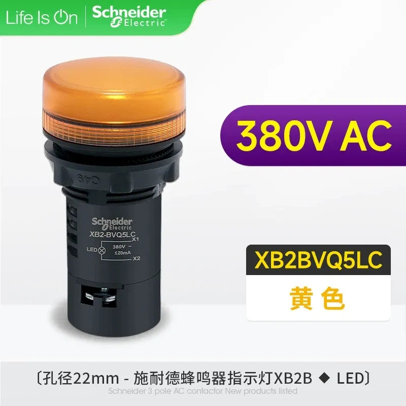 Schneider Indicator Light ,XB2BVQ5LC YELLOW LED Indicator ,AC 380V 22mm Panel Mount Light, Industrial Signal Lamp 