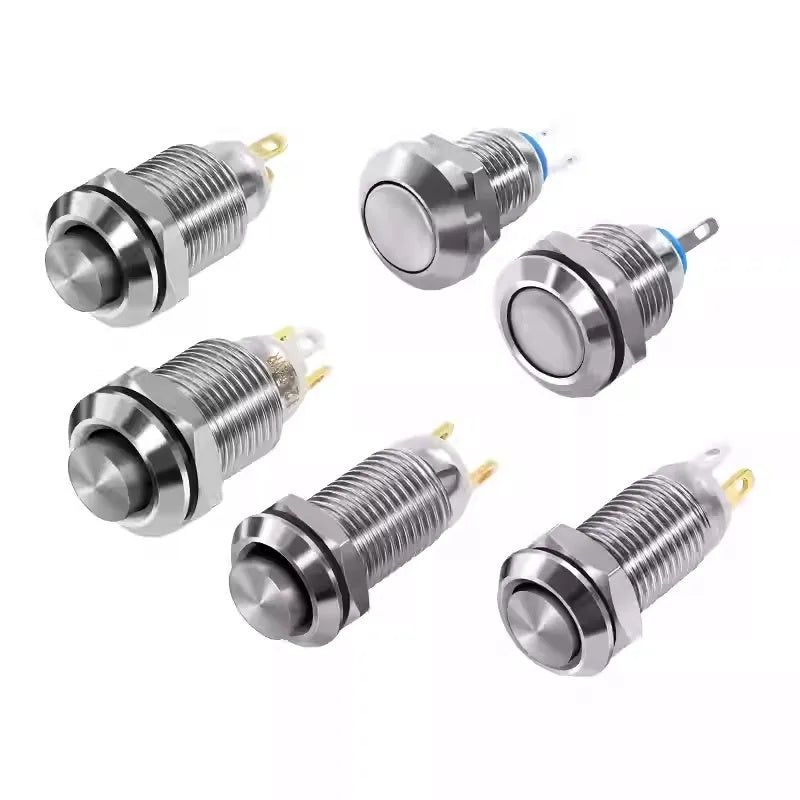 8/10mm Mini Metal Push Button Switch – High Round Head, Momentary/Latching, LED Illuminated, Micro Push Button