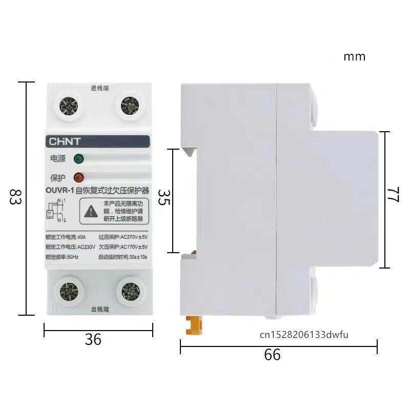 CHINT OUVR-1 Self Reset Recovery Overvoltage And Undervoltage Delay Protector 1p+N 3p+N 32A 40A 50A 63A OUVR