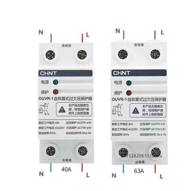 CHINT OUVR-1 Self Reset Recovery Overvoltage And Undervoltage Delay Protector 1p+N 3p+N 32A 40A 50A 63A OUVR