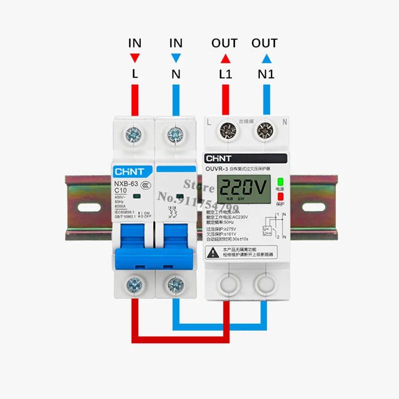 Chnt Chint OUVR-3 Digital Display Self-Reset Overvoltage Protector Circuit Breaker Protection Switch Rated Voltage AC230v