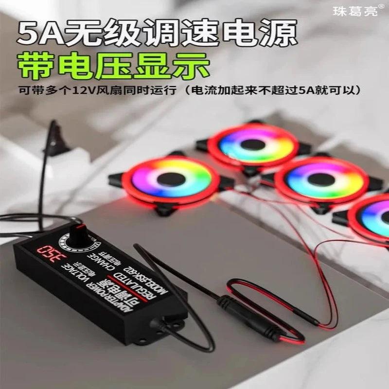 Computer Case Fan Speed Regulator Transformer External Power Adapter AC 220V to DC 3V-12V 2A 5A PWM 4p Adjustment