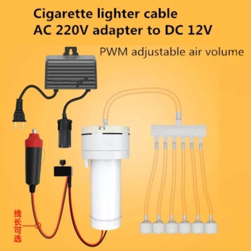 DC 12V Oxygen Increasing Pump Car Cigarette Lighter Outdoor Power PWM Volume AC 220V To DC12V Oxygen Generator Fish Air Pomp