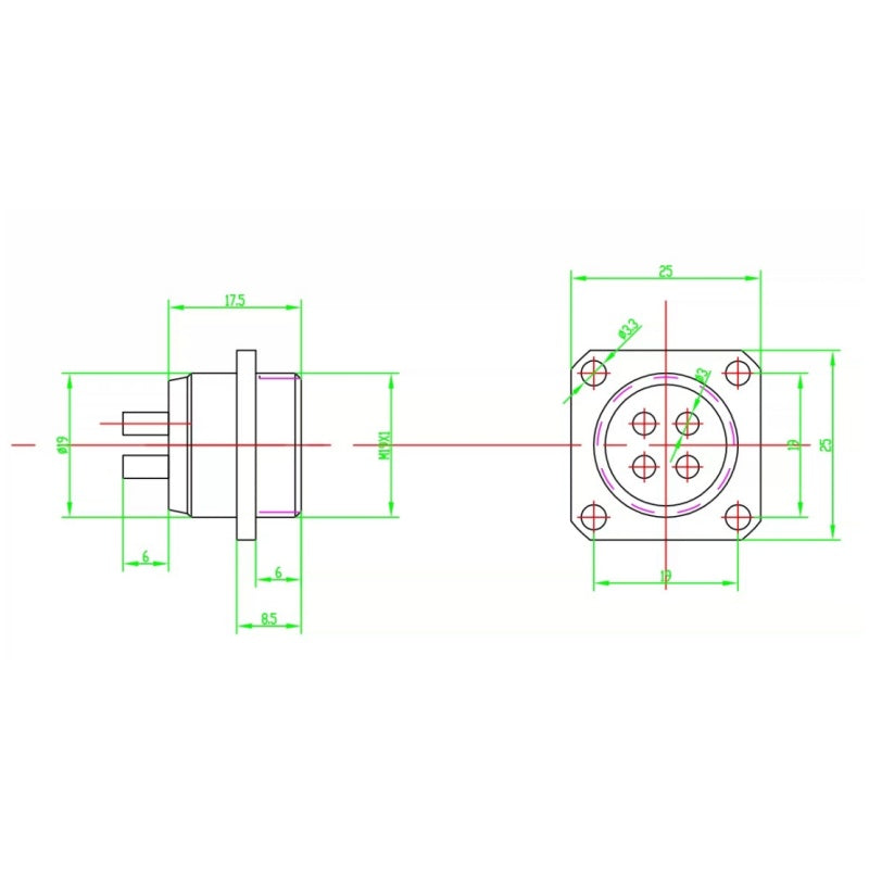 GX20 M19 Square Flange Aviation Connector