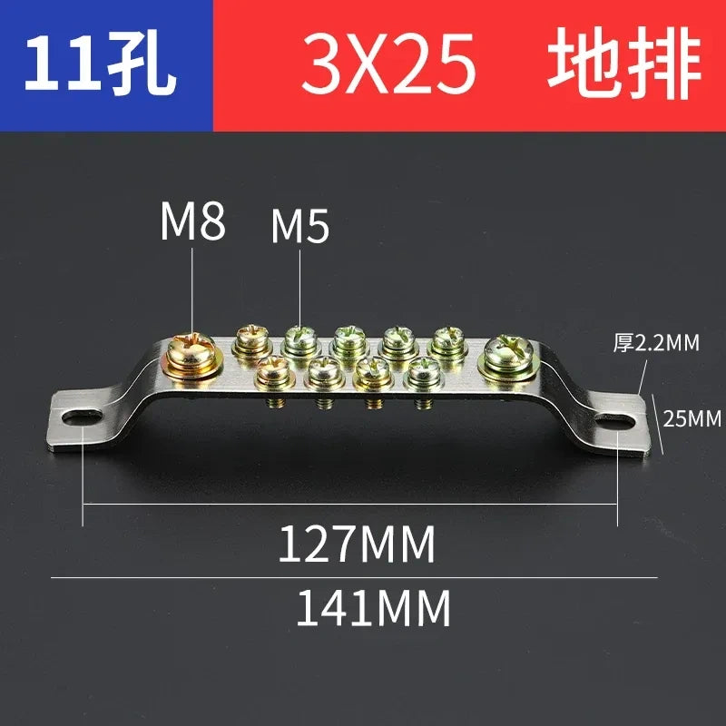 double row terminal block,11 hole 3x25 ground earth bar,bulk distribution terminal block for industrial cabinet,electrical cabinet wiring terminal