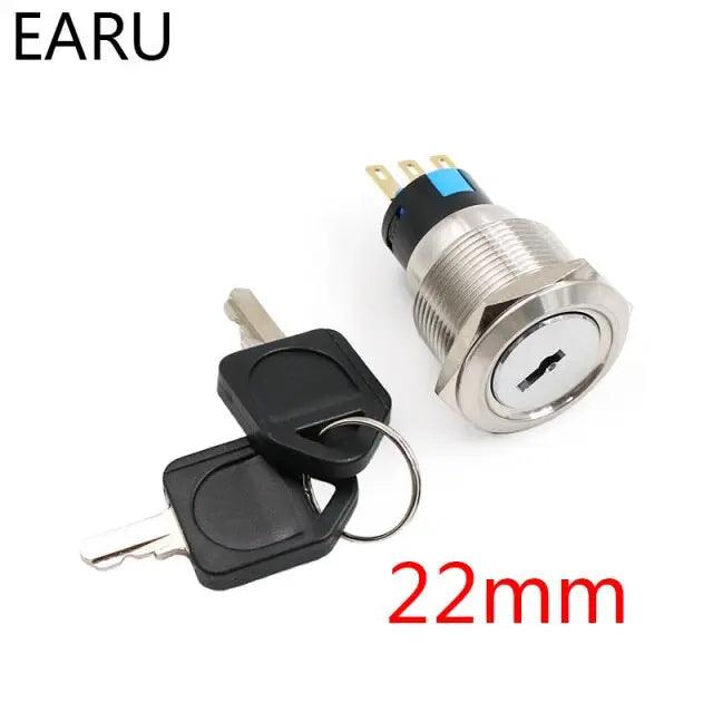 EARU- 16mm 19mm 22mm Waterproof Stainless Steel Lock Key Knob Rotary Switch - electrical center b2c