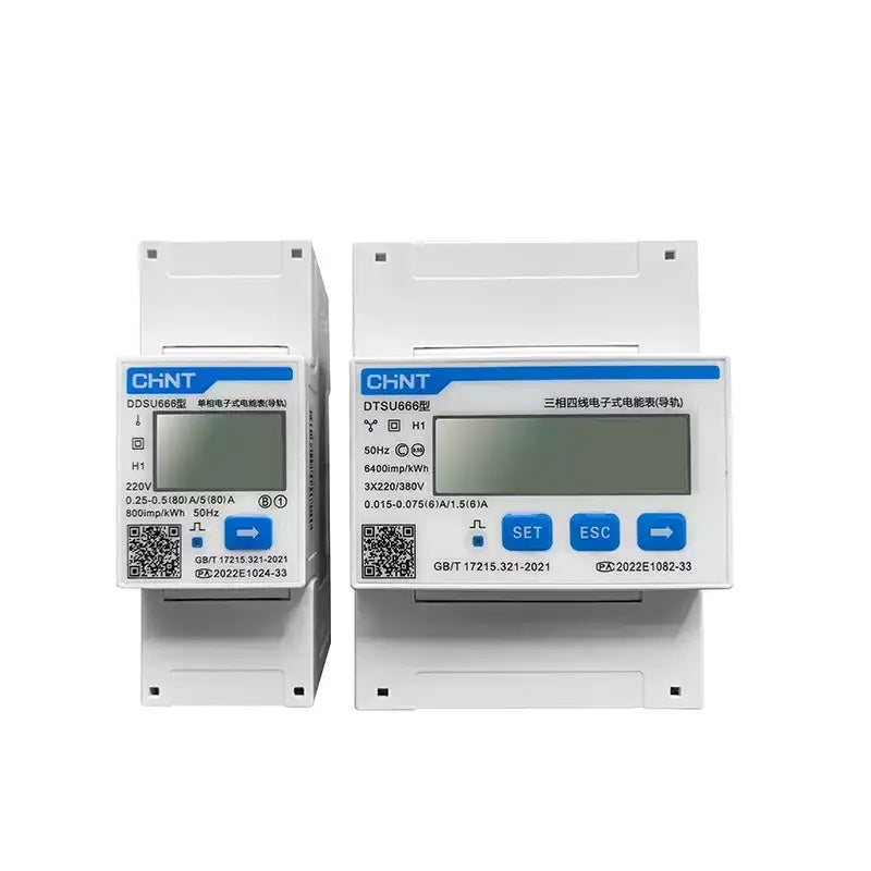 Chint energy meter, DDSU666, DTSU666, single phase smart meter, three phase energy meter, DIN rail electricity meter, RS485 modbus meter, CT connected energy meter, remote monitoring meter, multi-rate energy meter, home power consumption monitor, factory energy meter, construction site electricity meter