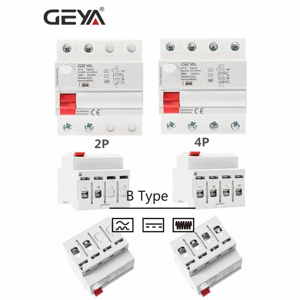 GEYA- Din Rail B Type Earth Leakage Current breaker| RCCB 2P/4P Optional - electrical center b2c