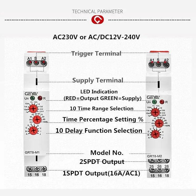 GEYA-  GRT8-M GRT8-K Multifunction Timer Relay /12V 24V 48V 110V 220V optional - electrical center b2c