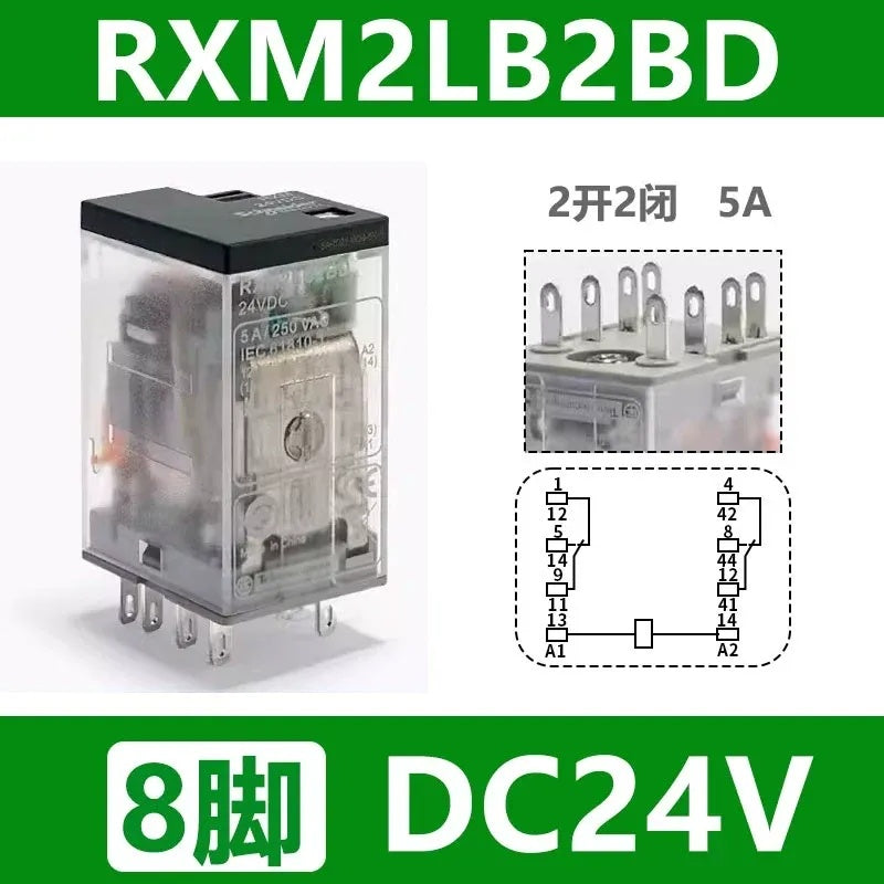 Schneider RXM Relay, Miniature Plug-in Relay, Intermediate Relay, 8 Pin Relay, 14 Pin Relay, 2NO2NC Relay, 4NO4NC Relay, DC12V/24V Relay, AC24V/230V Relay, 5A/12A/3A/6A Relay, RXM2LB2BD, RXM4AB2P7, Relay with LED Indicator, Relay with Test Button, Industrial Automation Relay, PLC Control Relay, Schneider Replacement Relay