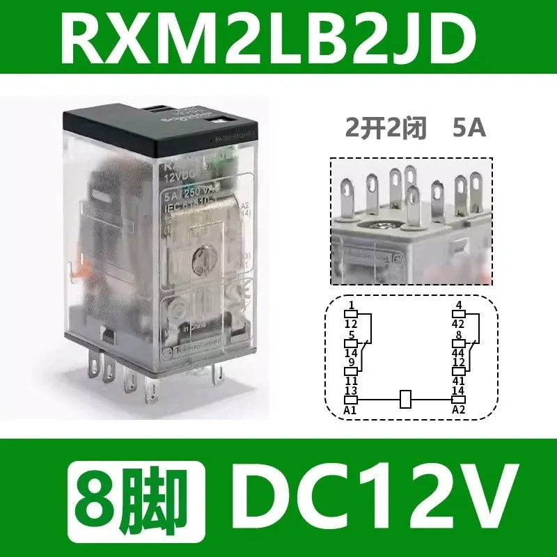 Schneider RXM Relay, Miniature Plug-in Relay, Intermediate Relay, 8 Pin Relay, 14 Pin Relay, 2NO2NC Relay, 4NO4NC Relay, DC12V/24V Relay, AC24V/230V Relay, 5A/12A/3A/6A Relay, RXM2LB2BD, RXM4AB2P7, Relay with LED Indicator, Relay with Test Button, Industrial Automation Relay, PLC Control Relay, Schneider Replacement Relay