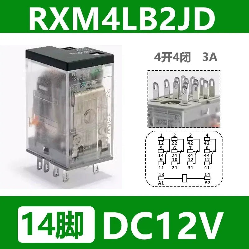 Schneider RXM Relay, Miniature Plug-in Relay, Intermediate Relay, 8 Pin Relay, 14 Pin Relay, 2NO2NC Relay, 4NO4NC Relay, DC12V/24V Relay, AC24V/230V Relay, 5A/12A/3A/6A Relay, RXM2LB2BD, RXM4AB2P7, Relay with LED Indicator, Relay with Test Button, Industrial Automation Relay, PLC Control Relay, Schneider Replacement Relay