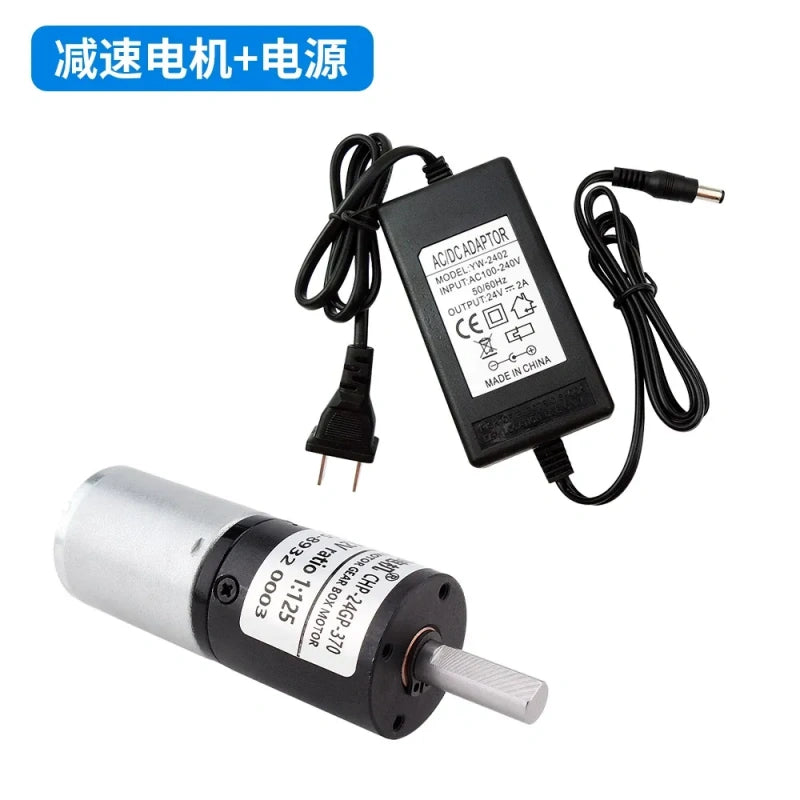planetary gear dc motor, 24GP-370 motor, 370 dc motor, 24v dc motor, 12v dc motor, high torque dc motor, metal gear motor+ac/dc power adapter
