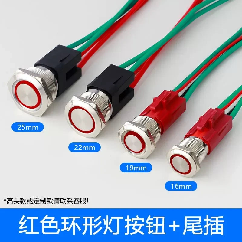 IP67 waterproof button red with connecting wire, high power start switch, 16mm metal button, 19mm push button, 22mm led button, 25mm waterproof switch