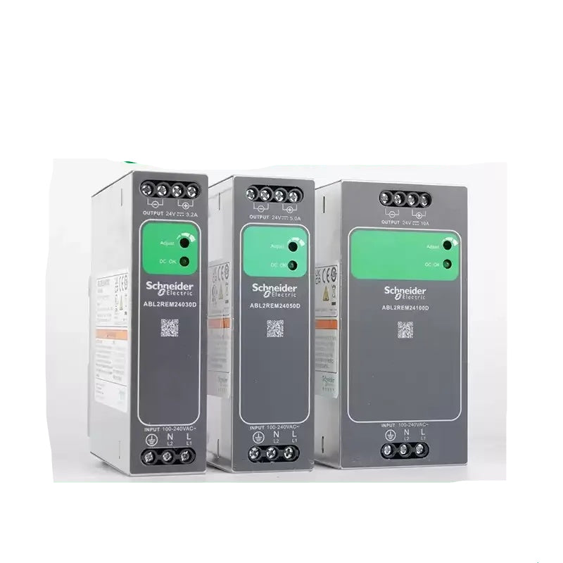 Schneider ABL2REM Power Supply, ABL2REM24030D, ABL2REM24050D, ABL2REM24100D, ABL2REM24200D, 24V DC Power Supply, DIN Rail Power Supply, 75W/120W/240W/480W Power Supply, Industrial Switching Power Supply, 100-240V AC Input Power Supply, Adjustable 24V Power Supply, Schneider Industrial Power Supply, PLC Power Supply, 24V DC DIN Rail PSU
