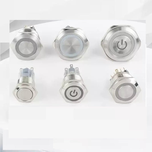 dual pole push button,2NO2NC metal button,16mm power symbol button,19mm ring led switch,ip65 waterproof metal switch,nickel?€?plated brass button,industrial dual?€?pole button,machinery control switch,automotive modified button,multi?€?circuit push button,3A rated button,long life push button