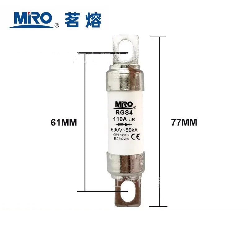MRO MingRong RGS4 Fuse, RGS4 Fast Fuse, 690V 50kA Fuse, Bolted Ceramic Fuse, 10A-110A Fuse, Fast Acting Fuse, Industrial Power Fuse, MingRong Fuse, High Breaking Capacity Fuse, Inverter Protection Fuse