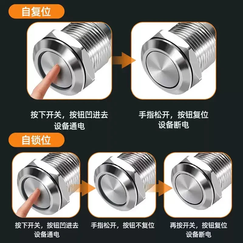 Screw Terminal Metal Push Button Switch 12/16/19/22/25mm