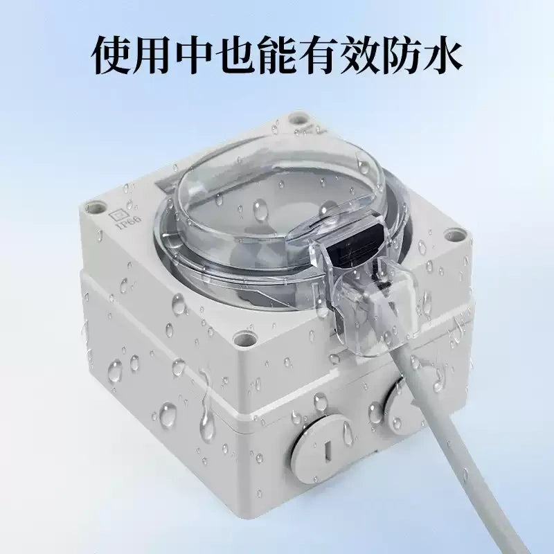 waterproof outdoor socket, US standard electrical outlet, RDL66 series power socket, 16A 250V AC weatherproof outlet box, anti-rain splashproof receptacle, IP66 outdoor power socket, flame retardant waterproof outlet, lockable electrical socket, garden patio power outlet, industrial waterproof power receptacle