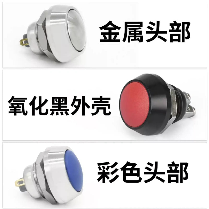 12mm spherical head button,big dome momentary switch,colorful top metal button,screw foot push button,pin terminal switch,silver contact button,ip65 waterproof metal button,1NO momentary switch,1NO1NC metal button,oxidized black button,nickel?plated brass button,power start button,point?to?point control key,compact industrial button,2A rated metal switch