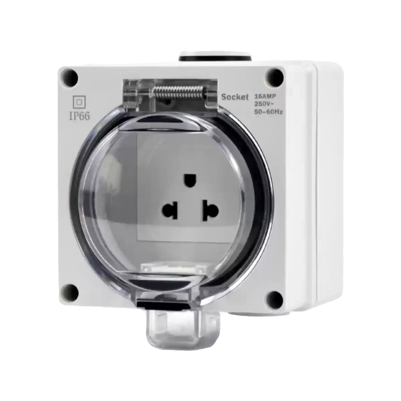 waterproof outdoor socket, US standard electrical outlet, RDL66 series power socket, 16A 250V AC weatherproof outlet box, anti-rain splashproof receptacle, IP66 outdoor power socket, flame retardant waterproof outlet, lockable electrical socket, garden patio power outlet, industrial waterproof power receptacle