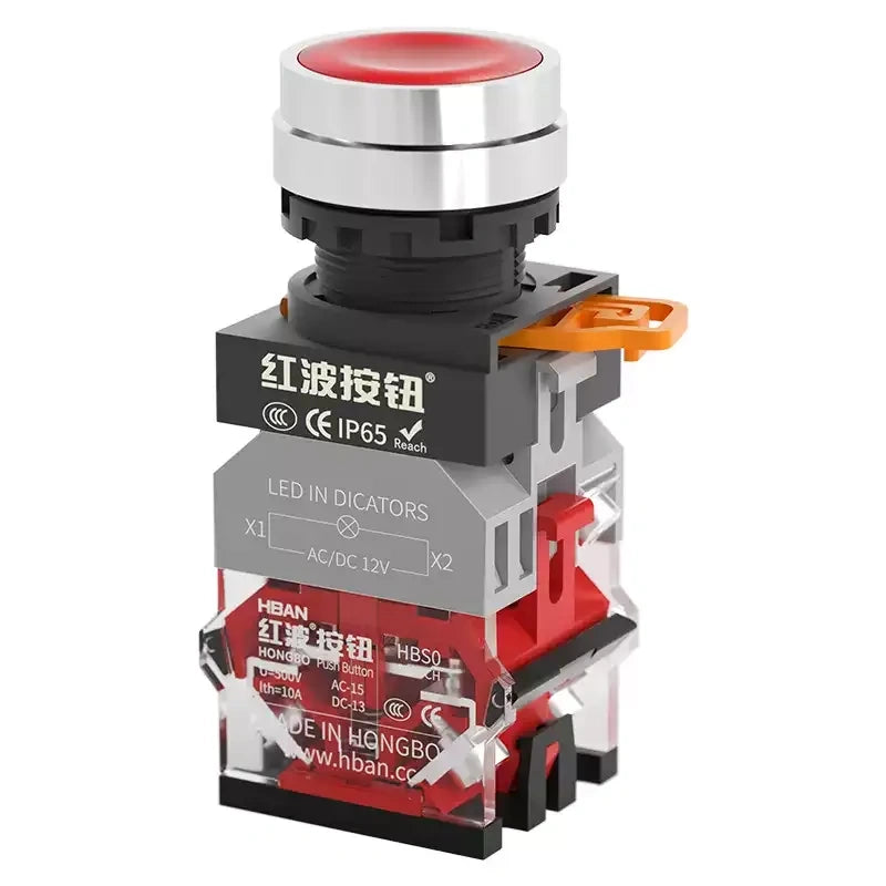 LA38 Push Button, 22mm Waterproof Switch, IP65 Push Button, Silver Alloy Contact Switch, Illuminated/Non-Illuminated Button, Momentary/Latching Switch, 10A 660V Push Button, Industrial Control Button, Distribution Cabinet Switch, Escalator/Elevator Button, Waterproof Quick-Mount Button, Hongbo LA38 Series