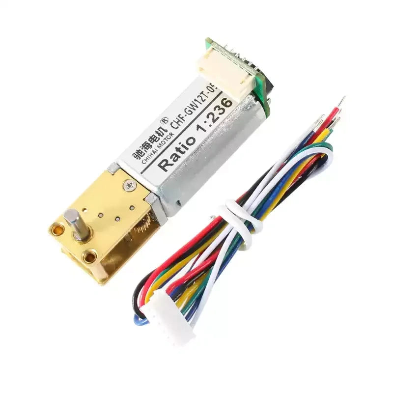 CHF-GW12T-050, dc worm gear motor, encoder motor, hall encoder motor, 6v 12v dc motor, self-locking motor, ab phase encoder, high reduction motor, robotics motor, smart car motor